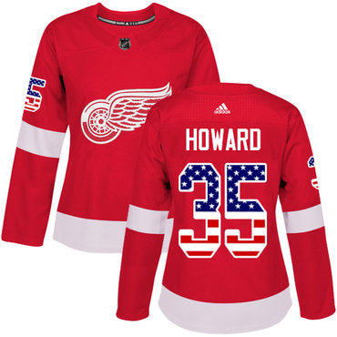 Adidas Detroit Red Wings 35 Jimmy Howard Red Home Authentic Usa Flag Womens Stitched Nhl Jersey