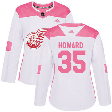 Adidas Detroit Red Wings 35 Jimmy Howard White Pink Authentic Fashion Womens Stitched Nhl Jersey