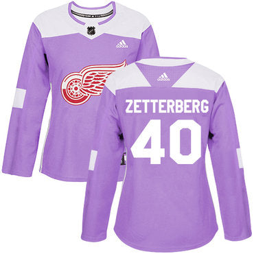 Adidas Detroit Red Wings 40 Henrik Zetterberg Purple Authentic Fights Cancer Womens Stitched Nhl Jersey