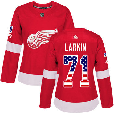 Adidas Detroit Red Wings 71 Dylan Larkin Red Home Authentic Usa Flag Womens Stitched Nhl Jersey