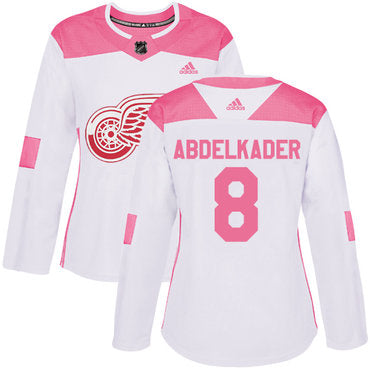 Adidas Detroit Red Wings 8 Justin Abdelkader White Pink Authentic Fashion Womens Stitched Nhl Jersey