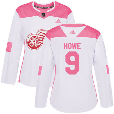 Adidas Detroit Red Wings 9 Gordie Howe White Pink Authentic Fashion Womens Stitched Nhl Jersey