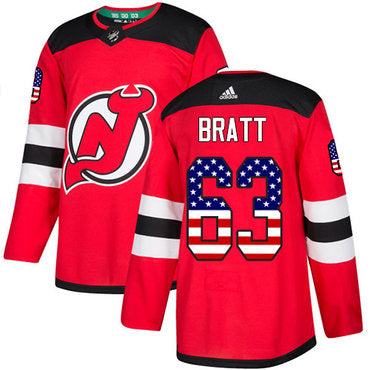Adidas Devils 63 Jesper Bratt Red Home Authentic Usa Flag Stitched Nhl Jersey