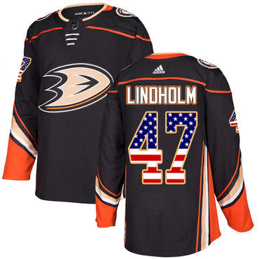 Adidas Ducks 47 Hampus Lindholm Black Home Authentic Usa Flag Stitched Nhl Jersey