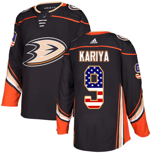 Adidas Ducks 9 Paul Kariya Black Home Authentic Usa Flag Stitched Nhl Jersey
