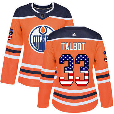 Adidas Edmonton Oilers 33 Cam Talbot Orange Home Authentic Usa Flag Womens Stitched Nhl Jersey