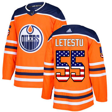 Adidas Edmonton Oilers 55 Mark Letestu Orange Home Authentic Usa Flag Stitched Nhl Jersey