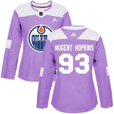Adidas Edmonton Oilers 93 Ryan Nugent hopkins Purple Authentic Fights Cancer Womens Stitched Nhl Jersey