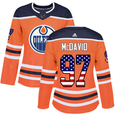 Adidas Edmonton Oilers 97 Connor Mcdavid Orange Home Authentic Usa Flag Womens Stitched Nhl Jersey