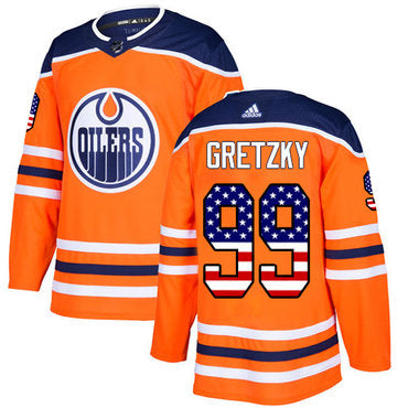 Adidas Edmonton Oilers 99 Wayne Gretzky Orange Home Authentic Usa Flag Stitched Nhl Jersey