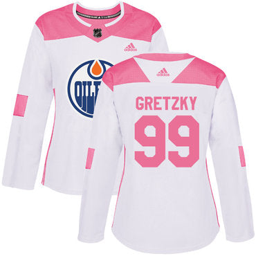 Adidas Edmonton Oilers 99 Wayne Gretzky White Pink Authentic Fashion Womens Stitched Nhl Jersey