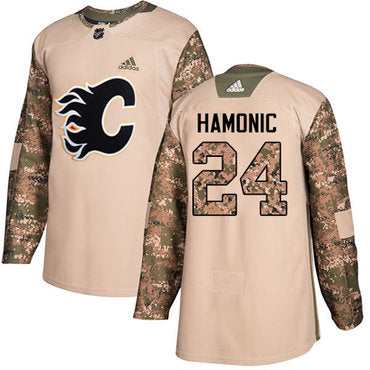 Adidas Flames 24 Travis Hamonic Camo Authentic 2017 Veterans Day Stitched Nhl Jersey
