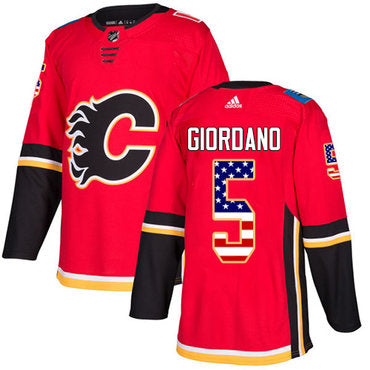Adidas Flames 5 Mark Giordano Red Home Authentic Usa Flag Stitched Nhl Jersey