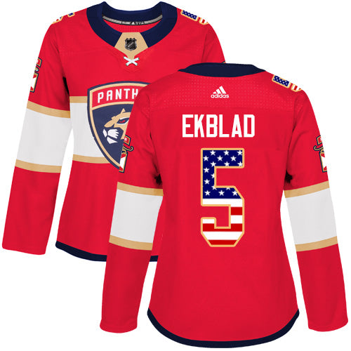 Adidas Florida Panthers 5 Aaron Ekblad Red Home Authentic Usa Flag Womens Stitched Nhl Jersey