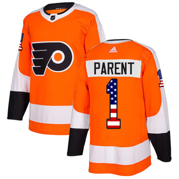 Adidas Flyers 1 Bernie Parent Orange Home Authentic Usa Flag Stitched Nhl Jersey