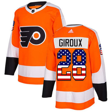 Adidas Flyers 28 Claude Giroux Orange Home Authentic Usa Flag Stitched Nhl Jersey
