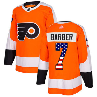 Adidas Flyers 7 Bill Barber Orange Home Authentic Usa Flag Stitched Nhl Jersey