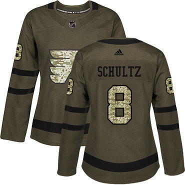 Adidas Flyers 8 Dave Schultz Green Salute To Service Womens Stitched Nhl Jersey
