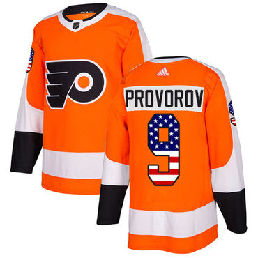 Adidas Flyers 9 Ivan Provorov Orange Home Authentic Usa Flag Stitched Nhl Jersey