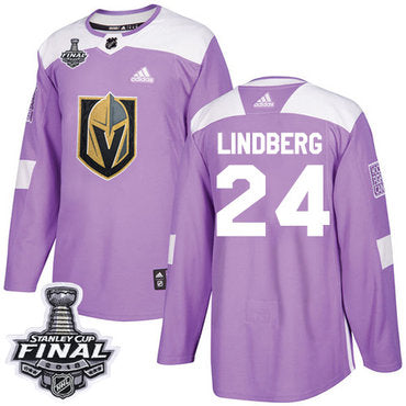 Adidas Golden Knights 24 Oscar Lindberg Purple Authentic Fights Cancer 2018 Stanley Cup Final Stitched Nhl Jersey