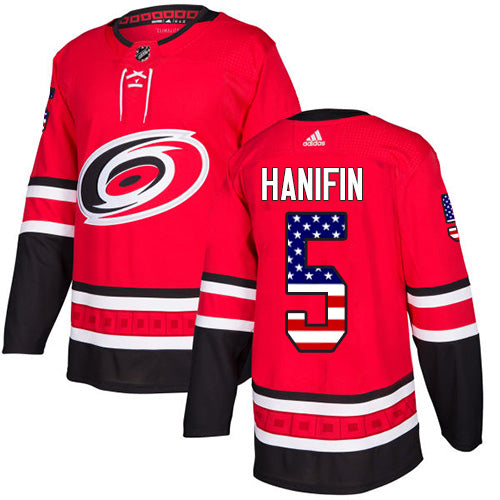 Adidas Hurricanes 5 Noah Hanifin Red Home Authentic Usa Flag Stitched Nhl Jersey