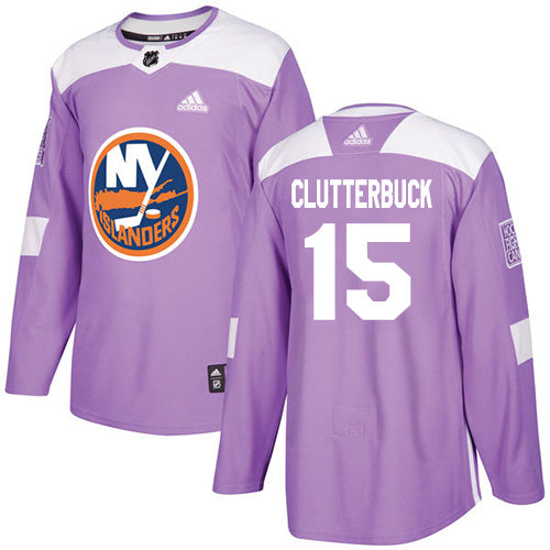 Adidas Islanders 15 Cal Clutterbuck Purple Authentic Fights Cancer Stitched Nhl Jersey