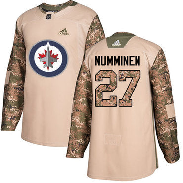 Adidas Jets 27 Teppo Numminen Camo Authentic 2017 Veterans Day Stitched Nhl Jersey