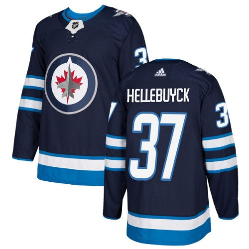 Adidas Jets 37 Connor Hellebuyck Navy Blue Home Authentic Stitched Nhl Jersey