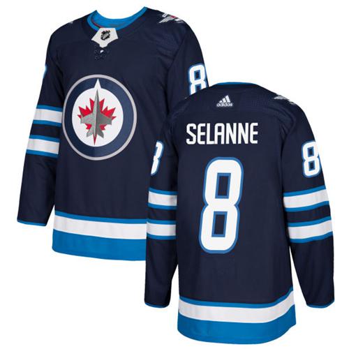 Adidas Jets 8 Teemu Selanne Navy Blue Home Authentic Stitched Nhl Jersey