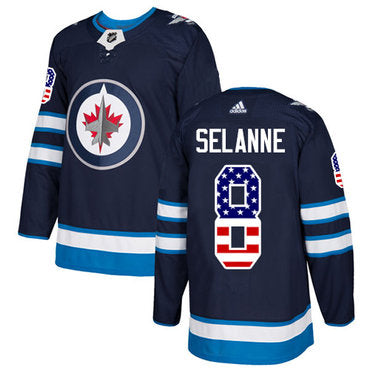 Adidas Jets 8 Teemu Selanne Navy Blue Home Authentic Usa Flag Stitched Nhl Jersey