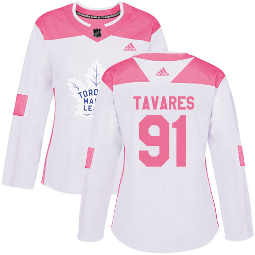 Adidas Maple Leafs 91 John Tavares White Pink Authentic Fashion Womens Stitched Nhl Jersey