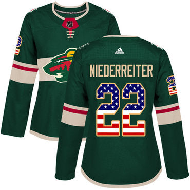 Adidas Minnesota Wild 22 Nino Niederreiter Green Home Authentic Usa Flag Womens Stitched Nhl Jersey
