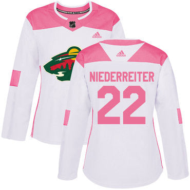 Adidas Minnesota Wild 22 Nino Niederreiter White Pink Authentic Fashion Womens Stitched Nhl Jersey
