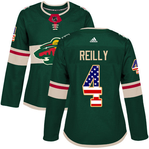 Adidas Minnesota Wild 4 Mike Reilly Green Home Authentic Usa Flag Womens Stitched Nhl Jersey