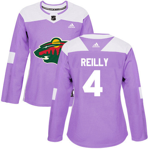 Adidas Minnesota Wild 4 Mike Reilly Purple Authentic Fights Cancer Womens Stitched Nhl Jersey