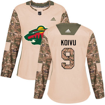 Adidas Minnesota Wild 9 Mikko Koivu Camo Authentic 2017 Veterans Day Womens Stitched Nhl Jersey