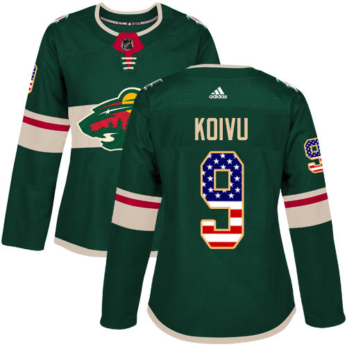 Adidas Minnesota Wild 9 Mikko Koivu Green Home Authentic Usa Flag Womens Stitched Nhl Jersey
