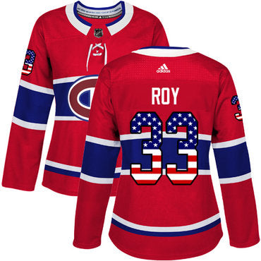 Adidas Montreal Canadiens 33 Patrick Roy Red Home Authentic Usa Flag Womens Stitched Nhl Jersey