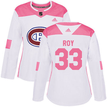 Adidas Montreal Canadiens 33 Patrick Roy White Pink Authentic Fashion Womens Stitched Nhl Jersey