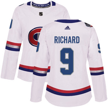 Adidas Montreal Canadiens 9 Maurice Richard White Authentic 2017 100 Classic Womens Stitched Nhl Jersey