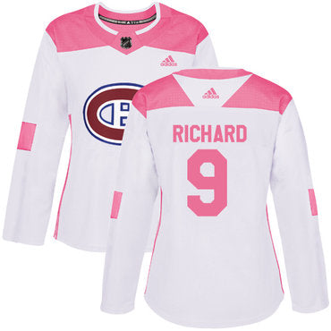 Adidas Montreal Canadiens 9 Maurice Richard White Pink Authentic Fashion Womens Stitched Nhl Jersey
