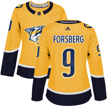 Adidas Nashville Predators 9 Filip Forsberg Yellow Home Authentic Womens Stitched Nhl Jersey