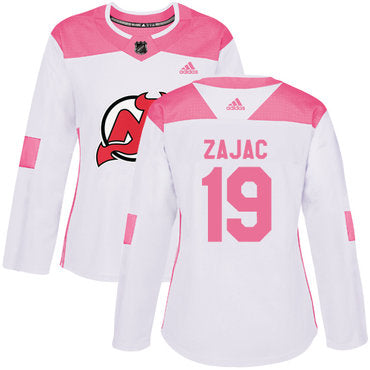 Adidas New Jersey Devils 19 Travis Zajac White Pink Authentic Fashion Womens Stitched Nhl Jersey