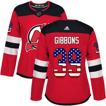 Adidas New Jersey Devils 39 Brian Gibbons Red Home Authentic Usa Flag Womens Stitched Nhl Jersey