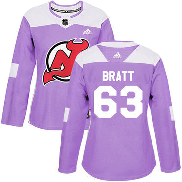 Adidas New Jersey Devils 63 Jesper Bratt Purple Authentic Fights Cancer Womens Stitched Nhl Jersey