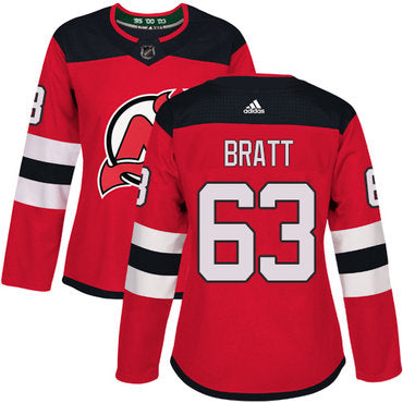 Adidas New Jersey Devils 63 Jesper Bratt Red Home Authentic Womens Stitched Nhl Jersey