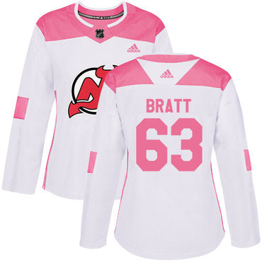 Adidas New Jersey Devils 63 Jesper Bratt White Pink Authentic Fashion Womens Stitched Nhl Jersey