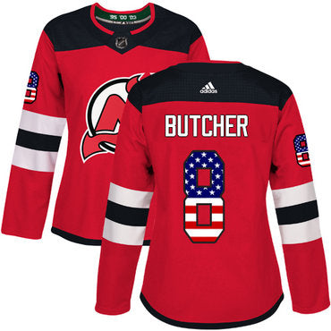 Adidas New Jersey Devils 8 Will Butcher Red Home Authentic Usa Flag Womens Stitched Nhl Jersey
