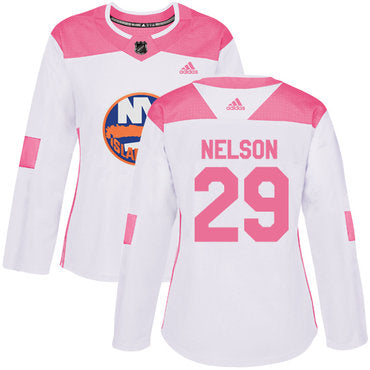 Adidas New York Islanders 29 Brock Nelson White Pink Authentic Fashion Womens Stitched Nhl Jersey