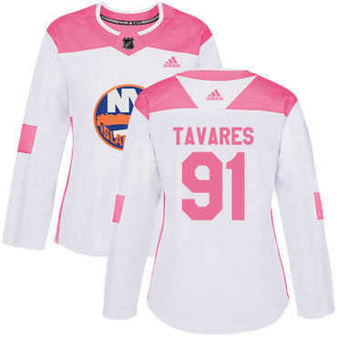 Adidas New York Islanders 91 John Tavares White Pink Authentic Fashion Womens Stitched Nhl Jersey